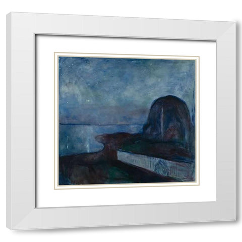 Starry Night, 1983 White Modern Wood Framed Art Print with Double Matting by Munch, Edvard