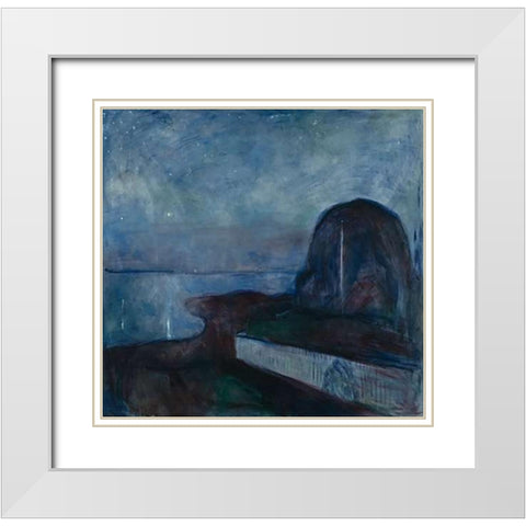 Starry Night, 1983 White Modern Wood Framed Art Print with Double Matting by Munch, Edvard