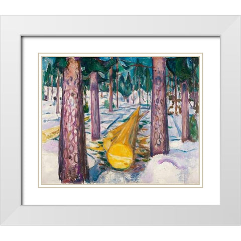 The Yellow Log, 1912 White Modern Wood Framed Art Print with Double Matting by Munch, Edvard