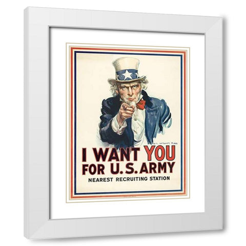 I want you for U.S. Army, c. 1917 White Modern Wood Framed Art Print with Double Matting by Flagg, James Montgomery