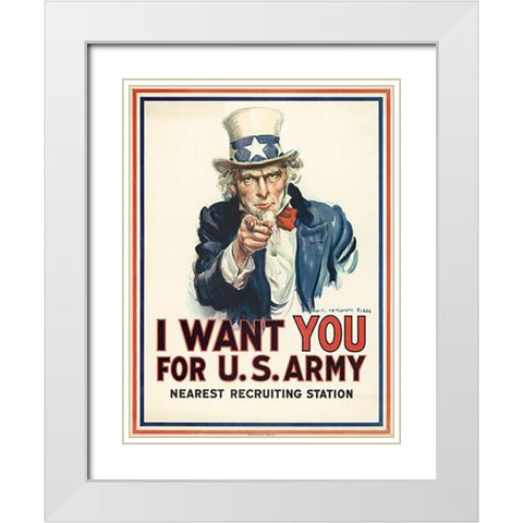 I want you for U.S. Army, c. 1917 White Modern Wood Framed Art Print with Double Matting by Flagg, James Montgomery