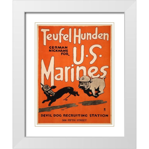 Teufel Hunden, German Nickname for U.S. Marines, 1917 White Modern Wood Framed Art Print with Double Matting by Artist, Unknown 20th Century American