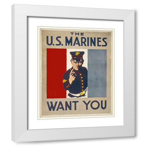 The U.S. Marines Want You, 1914/1918 White Modern Wood Framed Art Print with Double Matting by Falls, Charles Buckles