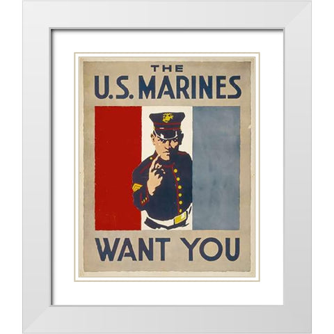 The U.S. Marines Want You, 1914/1918 White Modern Wood Framed Art Print with Double Matting by Falls, Charles Buckles