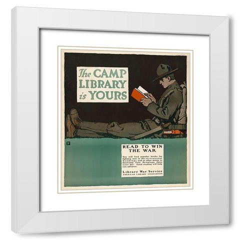 The Camp Library is Yours - Read to Win the War, 1917 White Modern Wood Framed Art Print with Double Matting by Falls, Charles Buckles