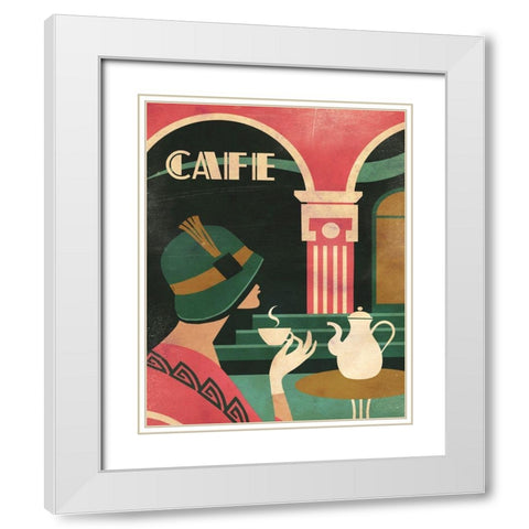 Art Deco Cafe White Modern Wood Framed Art Print with Double Matting by Wickstrom, Martin