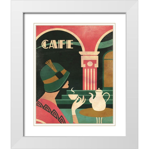 Art Deco Cafe White Modern Wood Framed Art Print with Double Matting by Wickstrom, Martin