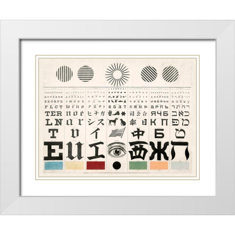 Multi-Lingual Eye Chart, ca. 1907 - Dark Background White Modern Wood Framed Art Print with Double Matting by Mayerle, George