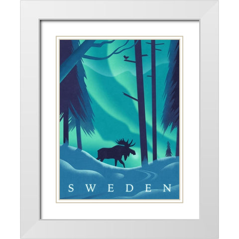 Sweden - Moose White Modern Wood Framed Art Print with Double Matting by Wickstrom, Martin