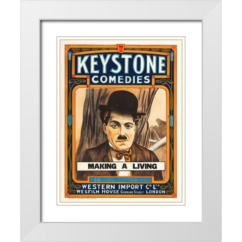 Charlie Chaplin, Making A Living White Modern Wood Framed Art Print with Double Matting by Hollywood Photo Archive