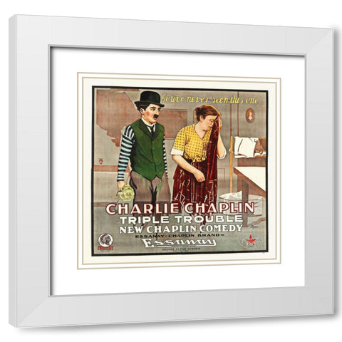 Charlie Chaplin, Triple Trouble White Modern Wood Framed Art Print with Double Matting by Hollywood Photo Archive