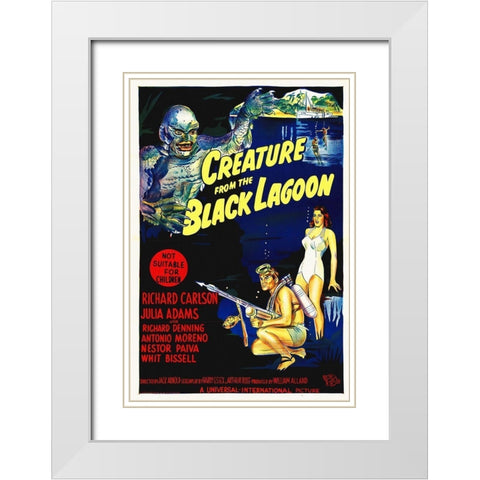 Creature From the Black Lagoon White Modern Wood Framed Art Print with Double Matting by Hollywood Photo Archive