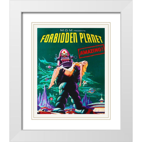 Forbidden Planet White Modern Wood Framed Art Print with Double Matting by Hollywood Photo Archive