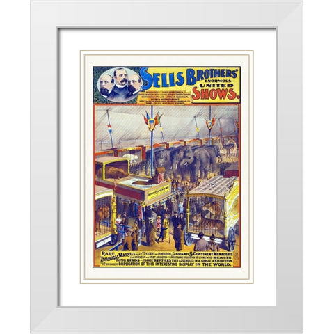 Sells Brothers Enormous United Shows--Rare Zoological Marvels - 1895 White Modern Wood Framed Art Print with Double Matting by Hollywood Photo Archive
