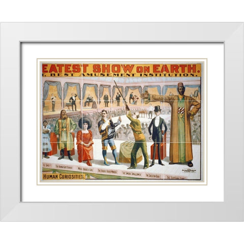 The Barnum and Bailey Greatest Show On Earth - The Peerless Prodigies Of Physical Phenomena and Marv White Modern Wood Framed Art Print with Double Matting by Hollywood Photo Archive
