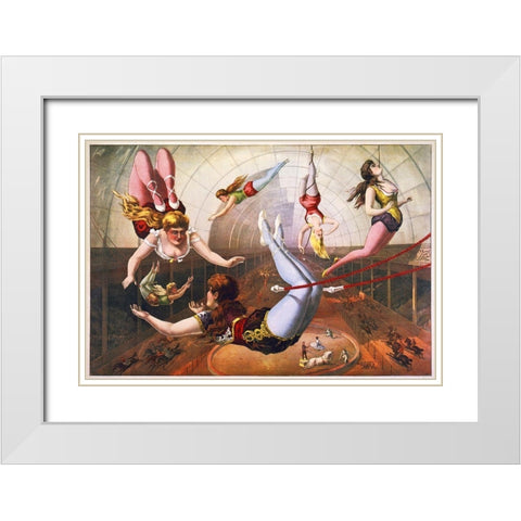 Trapeze Artists In Circus White Modern Wood Framed Art Print with Double Matting by Hollywood Photo Archive