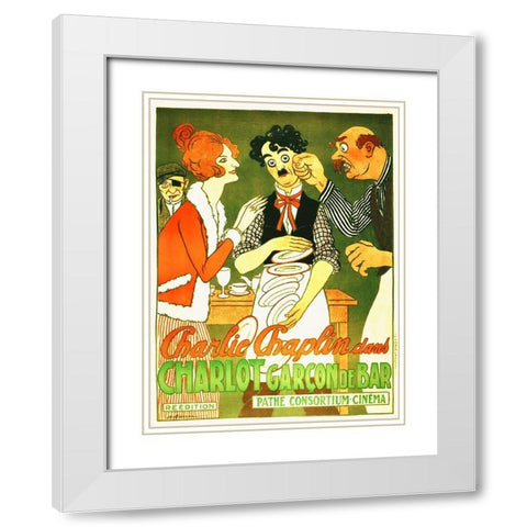 Charlie Chaplin - French - Caught in a Cabaret, 1914 White Modern Wood Framed Art Print with Double Matting by Hollywood Photo Archive