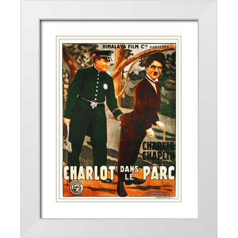 Charlie Chaplin - French - In the Park, 1916 White Modern Wood Framed Art Print with Double Matting by Hollywood Photo Archive