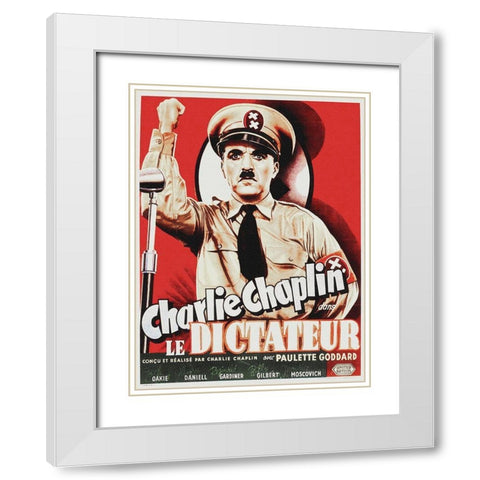 Charlie Chaplin - French - The Great Dictator, 1940 White Modern Wood Framed Art Print with Double Matting by Hollywood Photo Archive