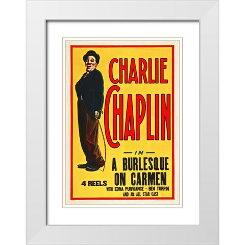 Charlie Chaplin - In a Burlesque on Carmen White Modern Wood Framed Art Print with Double Matting by Hollywood Photo Archive