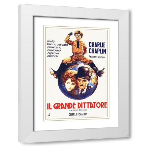 Charlie Chaplin - Italian - The Great Dictator, 1940 White Modern Wood Framed Art Print with Double Matting by Hollywood Photo Archive