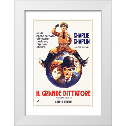 Charlie Chaplin - Italian - The Great Dictator, 1940 White Modern Wood Framed Art Print with Double Matting by Hollywood Photo Archive