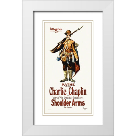 Charlie Chaplin - Shoulder Arms, 1918 White Modern Wood Framed Art Print with Double Matting by Hollywood Photo Archive