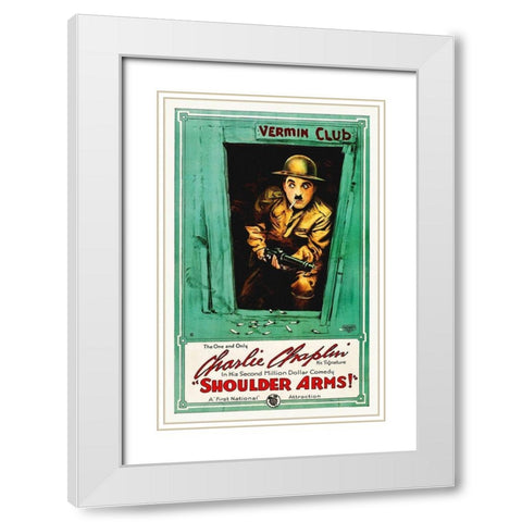 Charlie Chaplin - Shoulder Arms, 1918 White Modern Wood Framed Art Print with Double Matting by Hollywood Photo Archive