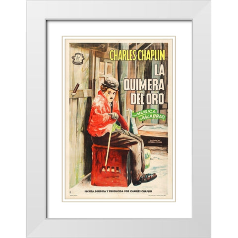 Charlie Chaplin - Spanish - The Gold Rush White Modern Wood Framed Art Print with Double Matting by Hollywood Photo Archive
