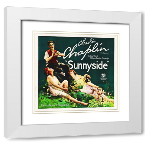Charlie Chaplin - Sunnyside, 1919 White Modern Wood Framed Art Print with Double Matting by Hollywood Photo Archive