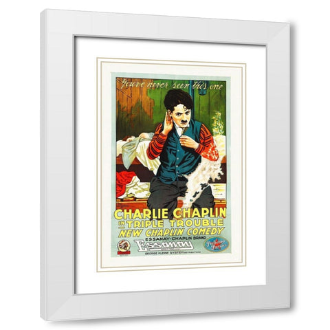 Charlie Chaplin - Triple Trouble, 1918 White Modern Wood Framed Art Print with Double Matting by Hollywood Photo Archive