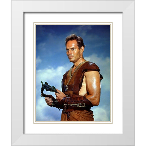 Charlton Heston White Modern Wood Framed Art Print with Double Matting by Hollywood Photo Archive