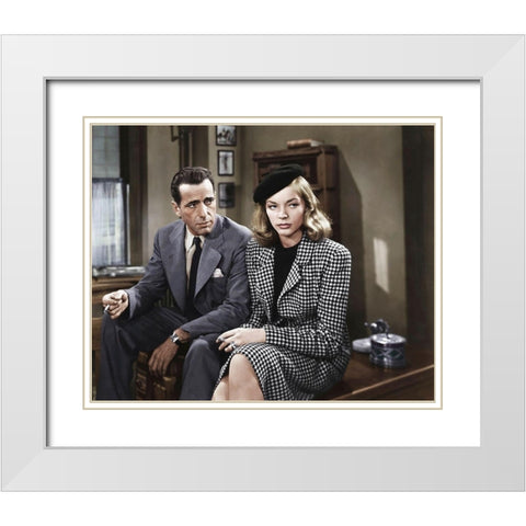 Humphrey Bogart with Lauren Bacall - The Big Sleep White Modern Wood Framed Art Print with Double Matting by Hollywood Photo Archive