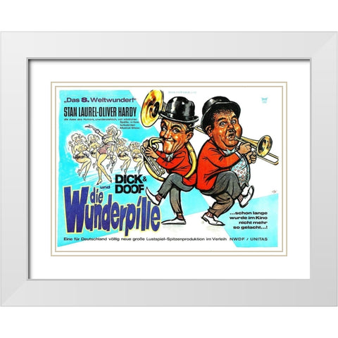 Laurel and Hardy - German - Hollywood Party, 1934 White Modern Wood Framed Art Print with Double Matting by Hollywood Photo Archive