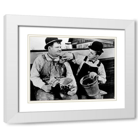 Laurel and Hardy - Towed in a Hole, 1936 White Modern Wood Framed Art Print with Double Matting by Hollywood Photo Archive