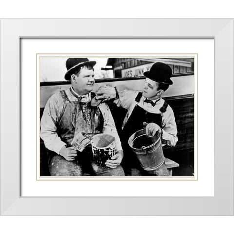 Laurel and Hardy - Towed in a Hole, 1936 White Modern Wood Framed Art Print with Double Matting by Hollywood Photo Archive