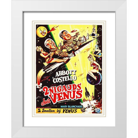 Abbott and Costello - French - Go To Mars White Modern Wood Framed Art Print with Double Matting by Hollywood Photo Archive