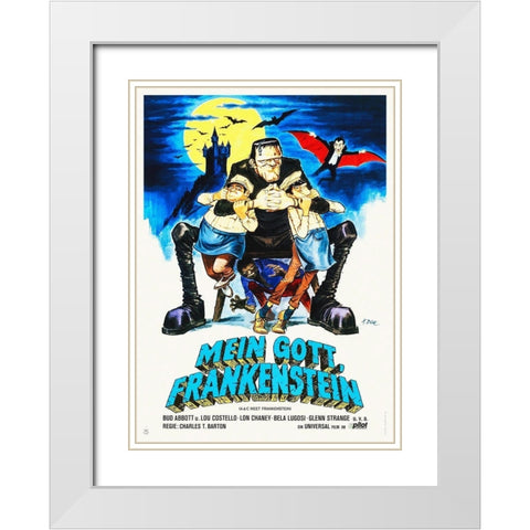 Abbott and Costello - German - Meet Frankenstein White Modern Wood Framed Art Print with Double Matting by Hollywood Photo Archive