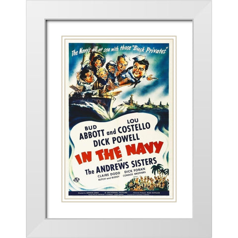 Abbott and Costello - In The Navy White Modern Wood Framed Art Print with Double Matting by Hollywood Photo Archive