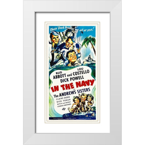 Abbott and Costello - In The Navy White Modern Wood Framed Art Print with Double Matting by Hollywood Photo Archive