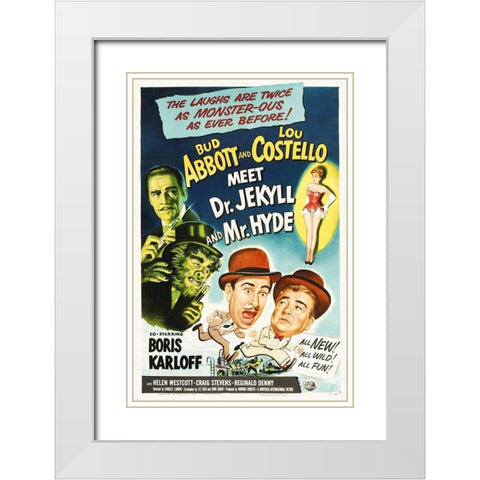 Abbott and Costello - Meet Dr-Jekyll And Mr-Hyde White Modern Wood Framed Art Print with Double Matting by Hollywood Photo Archive