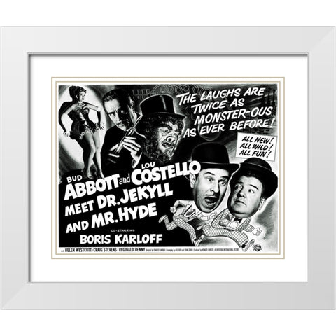 Abbott and Costello - Meet Dr. Jekyll And Mr. Hyde White Modern Wood Framed Art Print with Double Matting by Hollywood Photo Archive