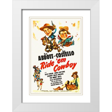 Abbott and Costello - Ride Em Cowboy White Modern Wood Framed Art Print with Double Matting by Hollywood Photo Archive