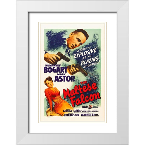 The Maltese Falcon White Modern Wood Framed Art Print with Double Matting by Hollywood Photo Archive