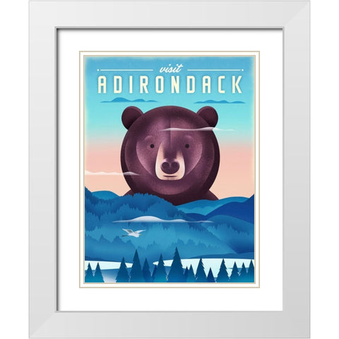 Visit Adirondack - Bear White Modern Wood Framed Art Print with Double Matting by Wickstrom, Martin
