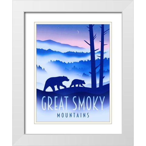 Great Smoky Mountains - Bear White Modern Wood Framed Art Print with Double Matting by Wickstrom, Martin