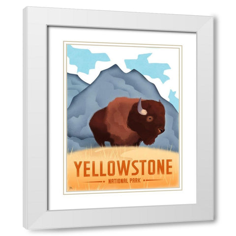 Yellowston National Park - Bison White Modern Wood Framed Art Print with Double Matting by Wickstrom, Martin