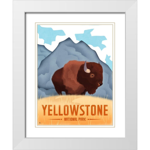 Yellowston National Park - Bison White Modern Wood Framed Art Print with Double Matting by Wickstrom, Martin