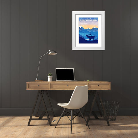 Olympic National Park - Elk White Modern Wood Framed Art Print with Double Matting by Wickstrom, Martin