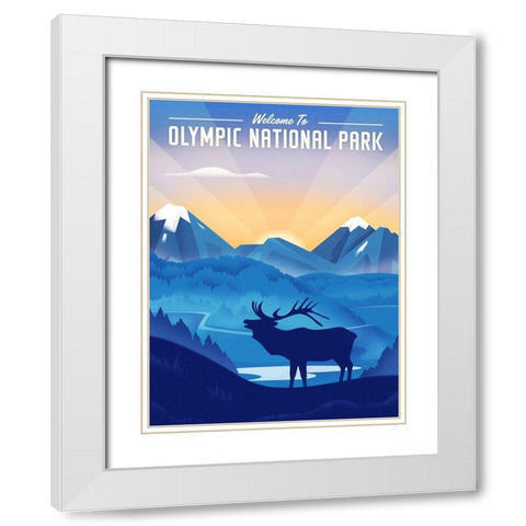 Olympic National Park - Elk White Modern Wood Framed Art Print with Double Matting by Wickstrom, Martin